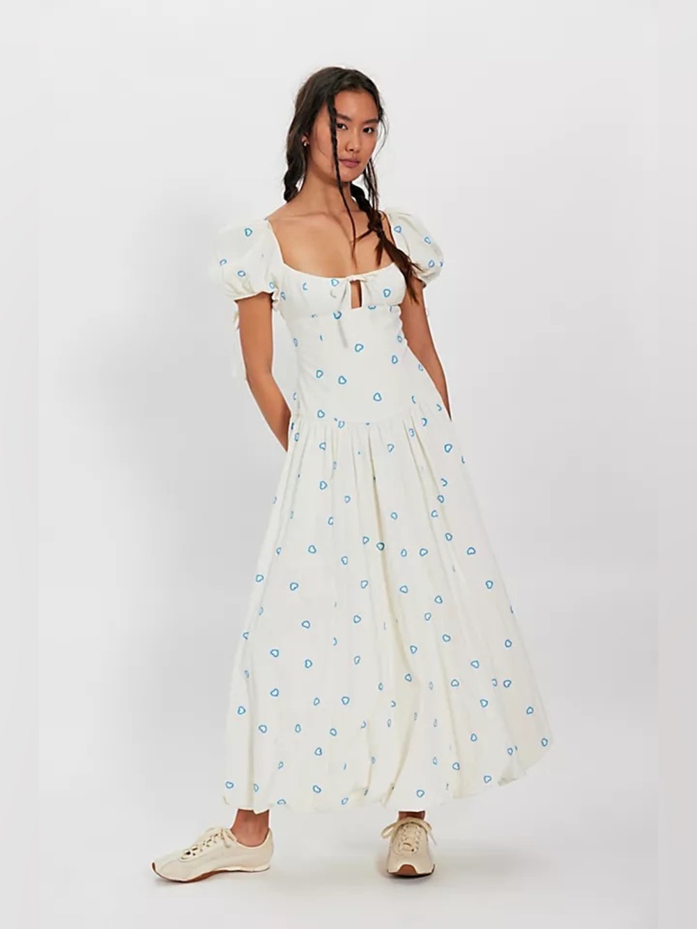 Free People Bali Sprinkled Embroideredβ Heart Maxi Dress Ivory Size 6 Sundress